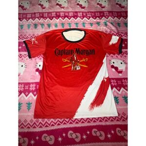 Captain Morgan Spiced Rum Promo Jersey Red White Graphic Shirt Mens Small 00